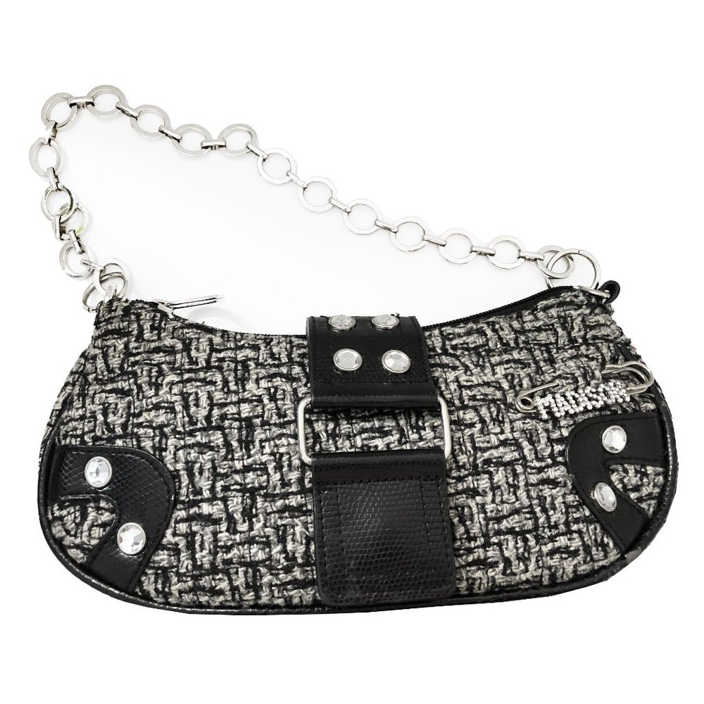 Madison Black and White Wool Handbag with Rhinestones